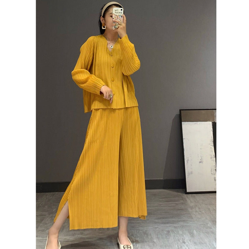 Wrinkled Spring New Style Large Size Suit Korean Version Fashionable Two-Piece Wide Leg Pants
