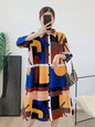 Printing Dress For Women Lapel Stitching Color Single Breasted Pleated Fashion Dresses Female Festival Clothing