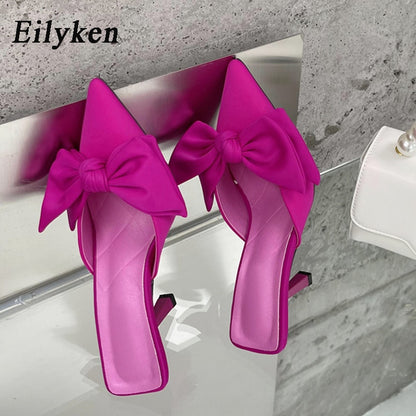 Eilyken Autumn Big Butterfly-knot Women Slippers Sandals Shallow Pointed Toe Mules Stripper High Heel Pumps Ladies Shoes