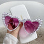 Fashion Retro Heart-Shaped Imitation Pearl Frame Sunglasses UV400 Women Cat Eye Pink Eyewear Trendy Beach Party  Sun Glasses