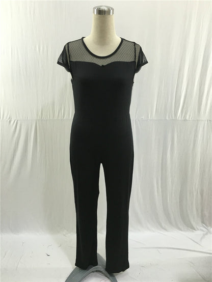 Big Size Casual Office Work Summer Women Jumpsuit O-Neck Patchwork Lace Jumpsuit Large Size Rompers Ropa Mujer Vestidos