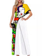Large Size Jumpsuit Women's Off-The-Shoulder Print Casual Print Wide Leg Pants