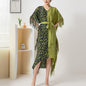 Leopard Print Bat Sleeve Tassel Lace Up Medium Long Irregular Three Curtilage Pleated Dress Loose And Slim