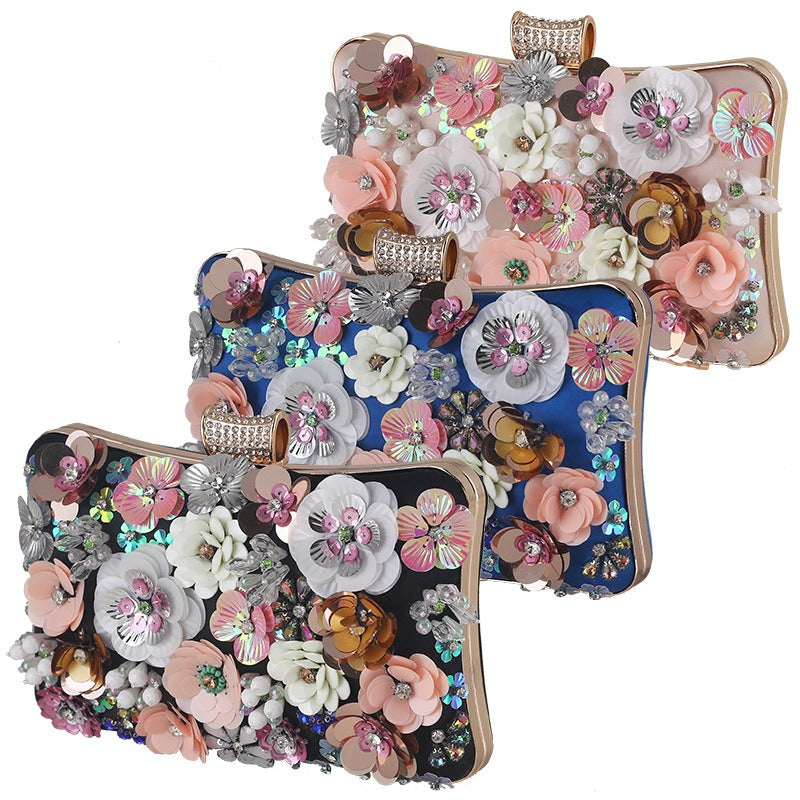 New Flower Evening Bag European and American Fashion Women's Handbag Handbag Dress Banquet Evening Bag