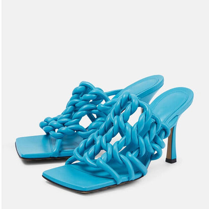 Processing time:5-7 days after placing orders  Women's Spring and Summer New Fashion Woven Sandals European and American Slim Fitting High-heeled Banquet Walking Shoes