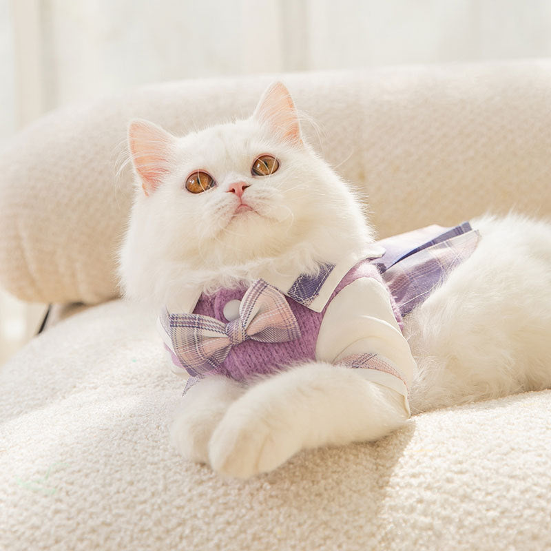 Autumn And Winter New Cats Cute Rabbit Lapel JK Dress College Style Dress Small And Medium-Sized Puppy Pet Clothes