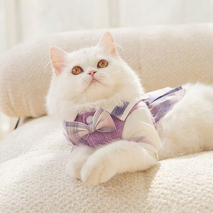 Autumn And Winter New Cats Cute Rabbit Lapel JK Dress College Style Dress Small And Medium-Sized Puppy Pet Clothes