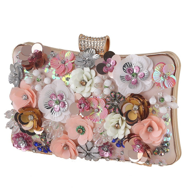 New Flower Evening Bag European and American Fashion Women's Handbag Handbag Dress Banquet Evening Bag