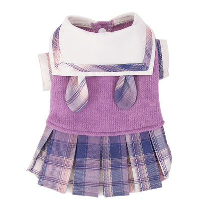 Autumn And Winter New Cats Cute Rabbit Lapel JK Dress College Style Dress Small And Medium-Sized Puppy Pet Clothes