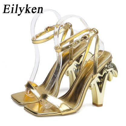 Eilyken Sexy Green Ankle Cross Strap Sandals Women Summer Fashion Open Toe Club Stripper Design Fretwork Heels Ladies Shoes