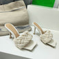 Sexy Hemp High Heels Slippers Peep Toe Party Shoes For Women Slip On Mule Outwear Fashion Pink Braided Sandals