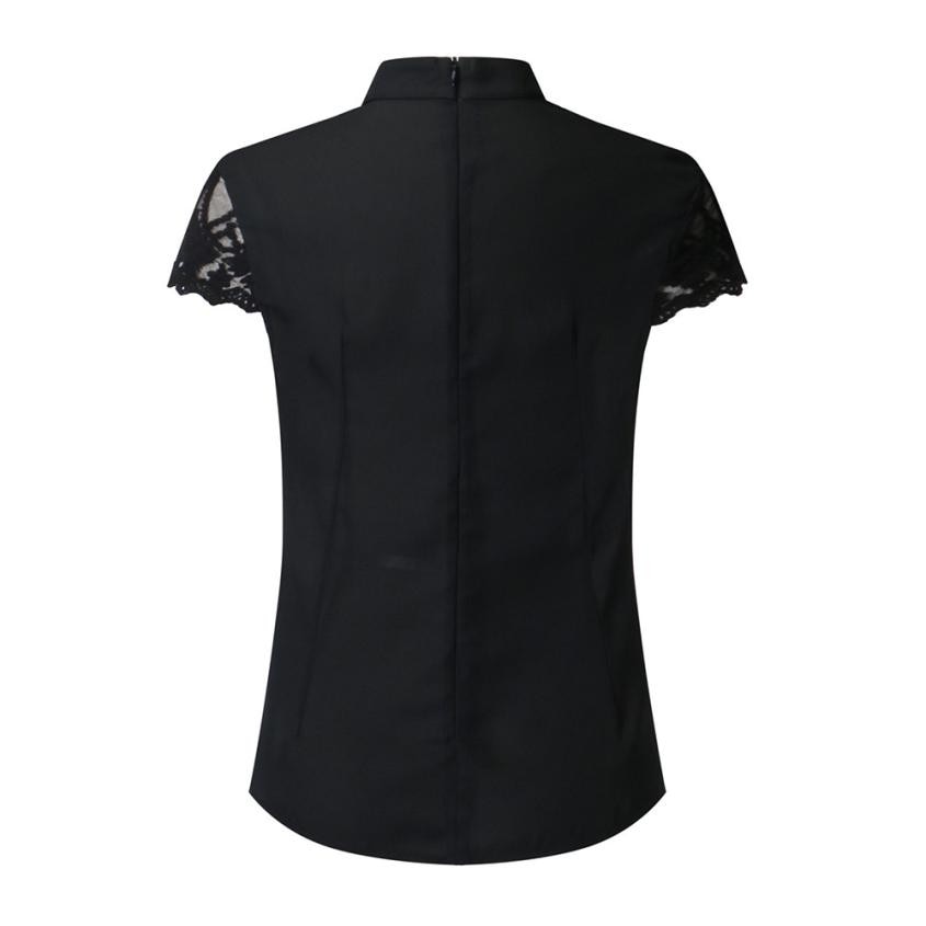 Women Tops Chiffon Shirt Women Blouse Ruffle Short Sleeve Splice Lace Chiffon Blouse Plus Size Office Lady Summer Tops