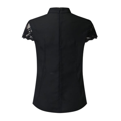 Women Tops Chiffon Shirt Women Blouse Ruffle Short Sleeve Splice Lace Chiffon Blouse Plus Size Office Lady Summer Tops