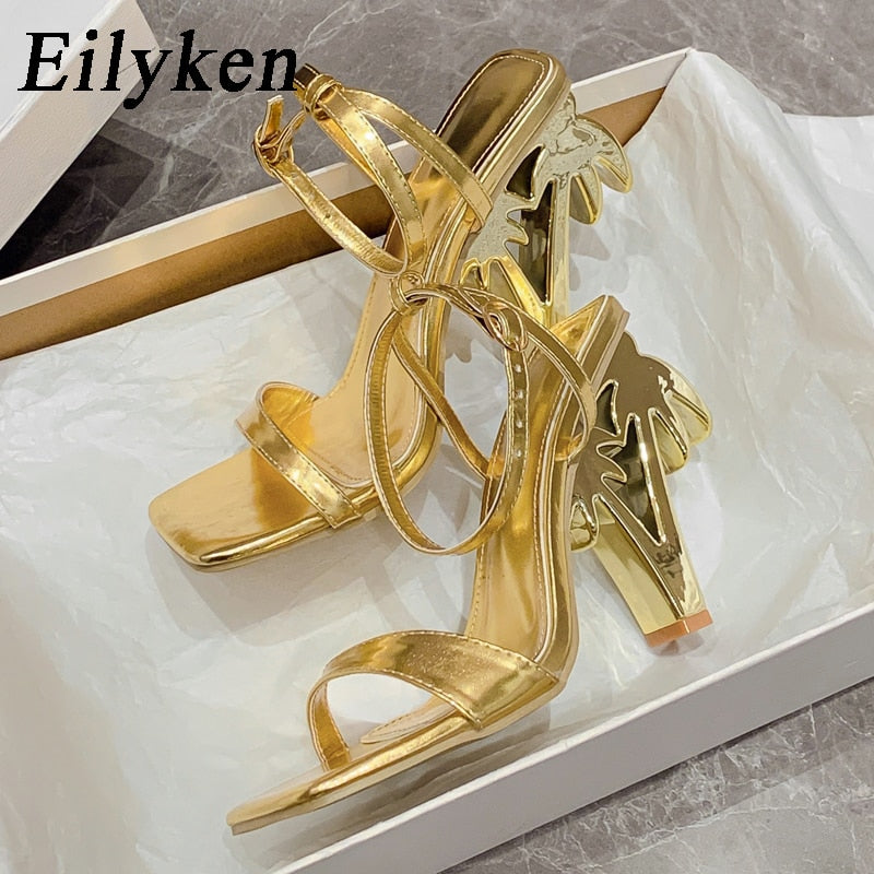 Eilyken Sexy Green Ankle Cross Strap Sandals Women Summer Fashion Open Toe Club Stripper Design Fretwork Heels Ladies Shoes