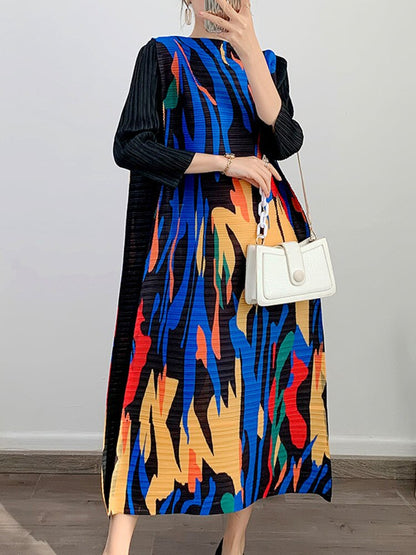 LANMREM Maxi Pleated Dress For Women Slash Neck Long Sleeves Loose Style Fashion Clothing Ladies  Spring Summer New 2DA1196