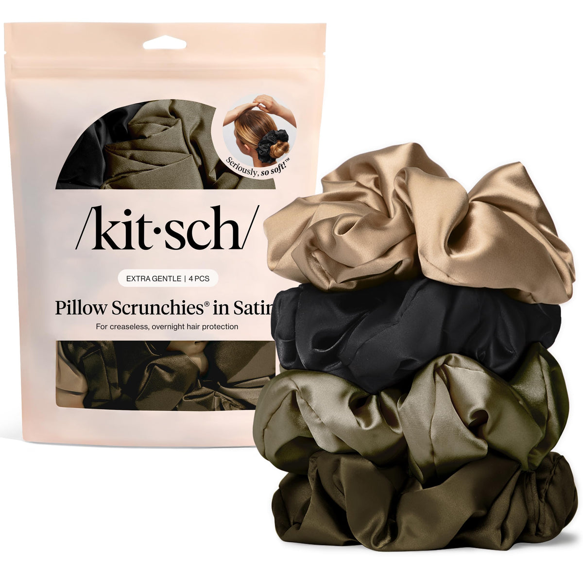 Kitsch Ultra-Petite Satin Scrunchies for Women - No Crease, Frizz-Free Sleep | Softer Than Silk Scrunchies Gentle On Hair Scrunchies for All Hair Types | Stylish Hair Accessories - Eucalyptus, 6pcs