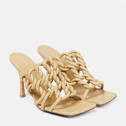 Processing time:5-7 days after placing orders  Women's Spring and Summer New Fashion Woven Sandals European and American Slim Fitting High-heeled Banquet Walking Shoes