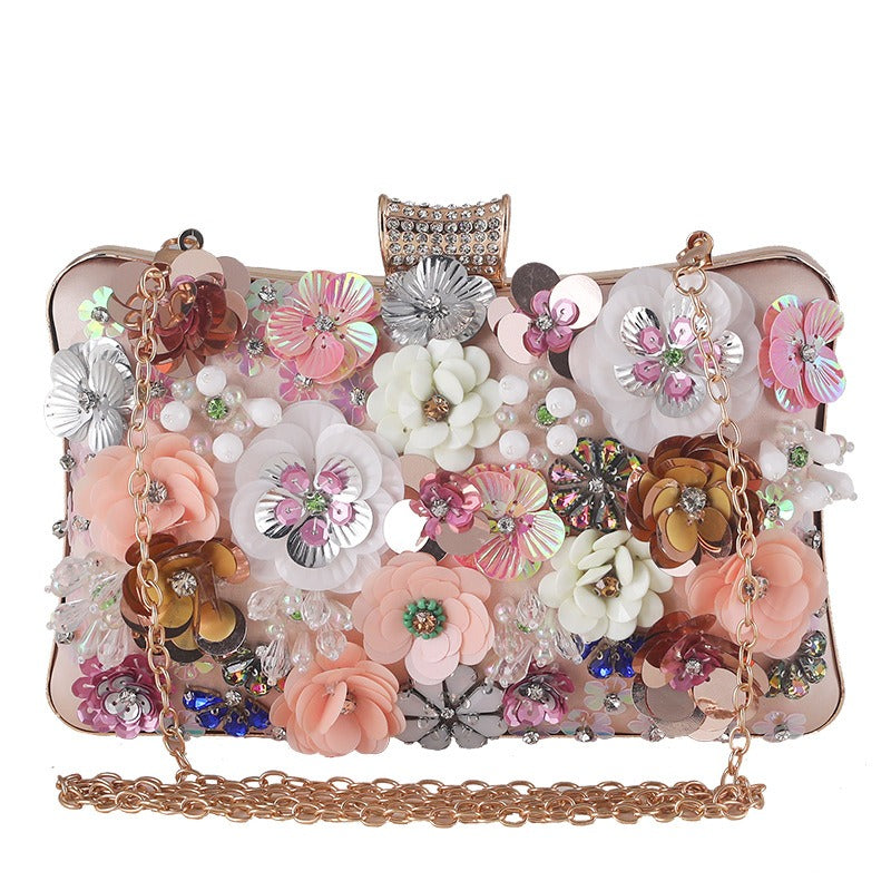 New Flower Evening Bag European and American Fashion Women's Handbag Handbag Dress Banquet Evening Bag