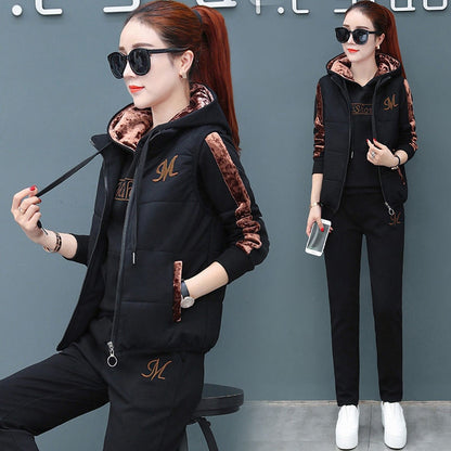 Women Suit Tracksuit Winter 3 Piece Set Hoodies+Vest+Pants Casual Suit Plus Velvet Warm Sporting Women's Suits Female Clothes