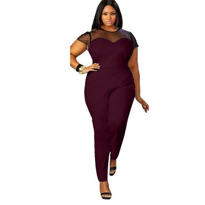 Big Size Casual Office Work Summer Women Jumpsuit O-Neck Patchwork Lace Jumpsuit Large Size Rompers Ropa Mujer Vestidos