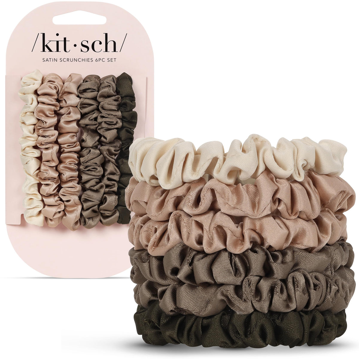Kitsch Ultra-Petite Satin Scrunchies for Women - No Crease, Frizz-Free Sleep | Softer Than Silk Scrunchies Gentle On Hair Scrunchies for All Hair Types | Stylish Hair Accessories - Eucalyptus, 6pcs
