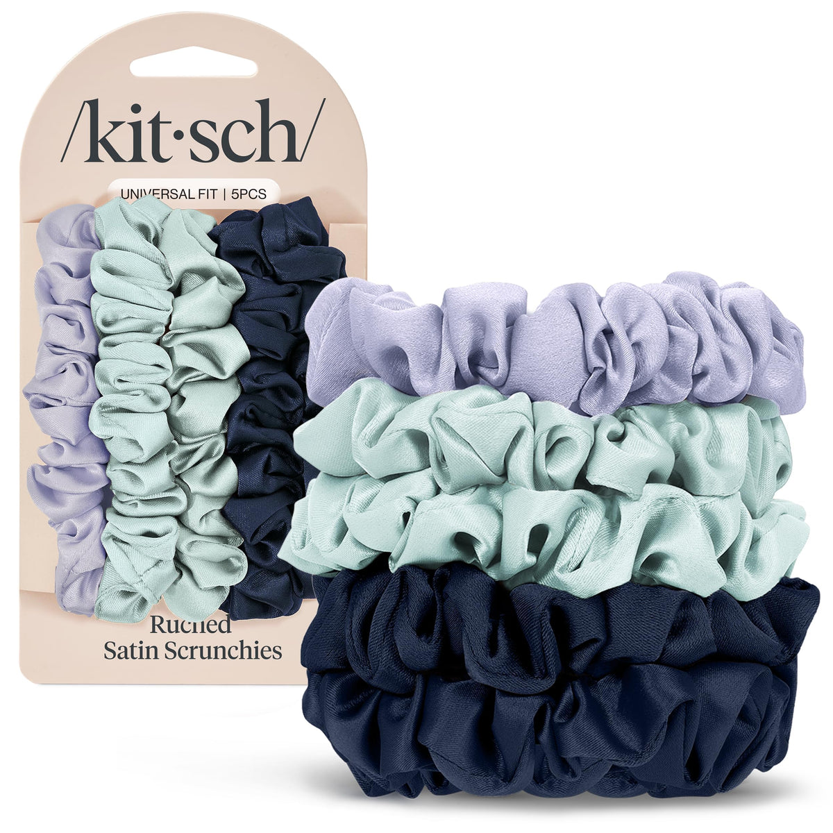 Kitsch Ultra-Petite Satin Scrunchies for Women - No Crease, Frizz-Free Sleep | Softer Than Silk Scrunchies Gentle On Hair Scrunchies for All Hair Types | Stylish Hair Accessories - Eucalyptus, 6pcs