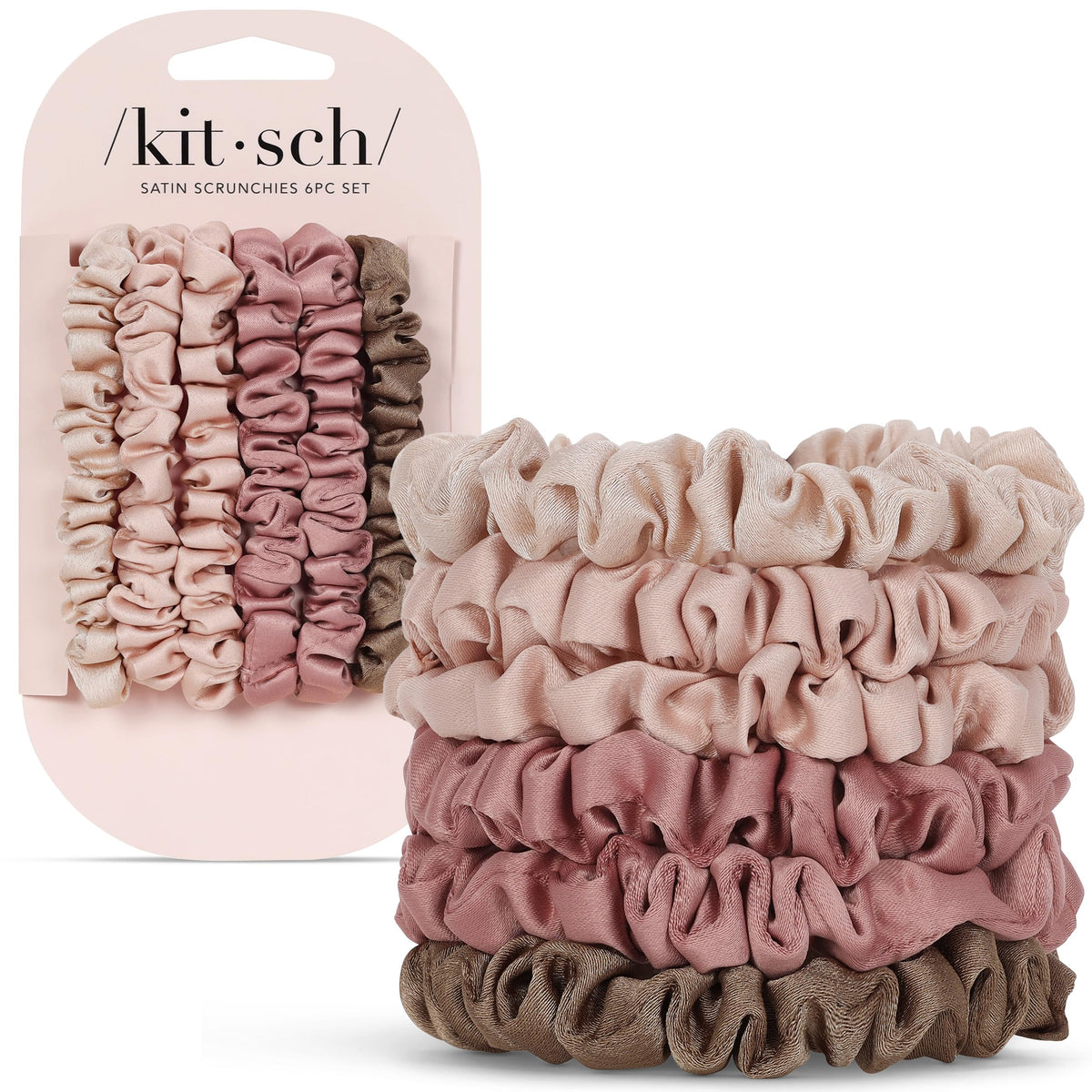Kitsch Ultra-Petite Satin Scrunchies for Women - No Crease, Frizz-Free Sleep | Softer Than Silk Scrunchies Gentle On Hair Scrunchies for All Hair Types | Stylish Hair Accessories - Eucalyptus, 6pcs