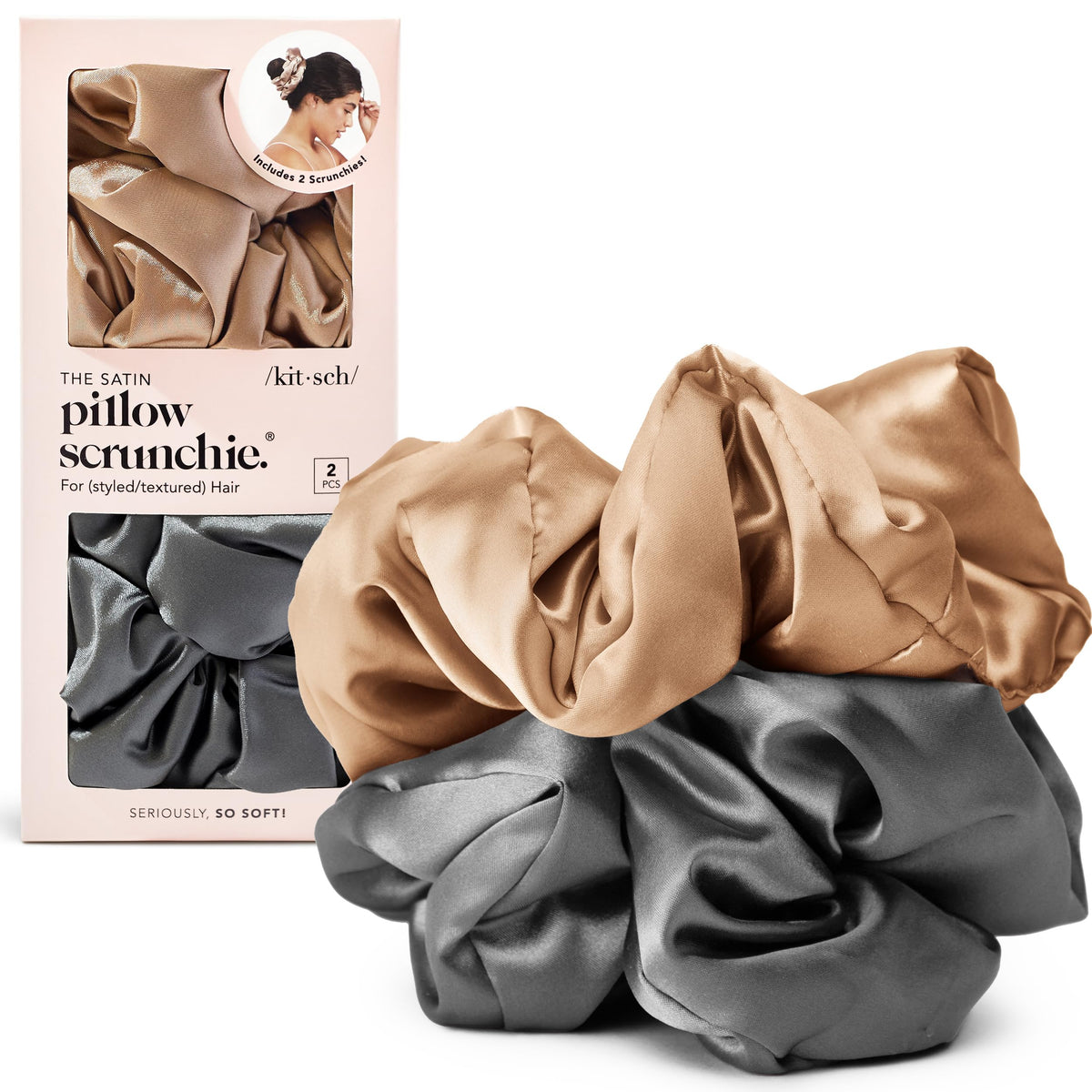 Kitsch Ultra-Petite Satin Scrunchies for Women - No Crease, Frizz-Free Sleep | Softer Than Silk Scrunchies Gentle On Hair Scrunchies for All Hair Types | Stylish Hair Accessories - Eucalyptus, 6pcs