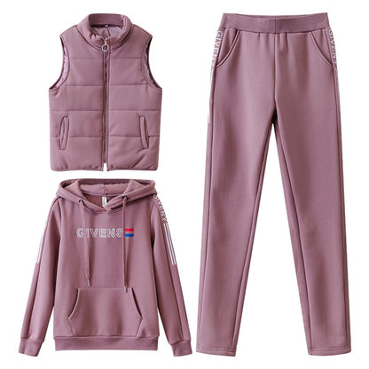 Women Suit Tracksuit Winter 3 Piece Set Hoodies+Vest+Pants Casual Suit Plus Velvet Warm Sporting Women's Suits Female Clothes