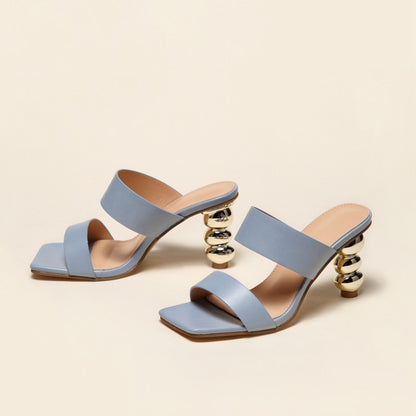 New Design Metal Strange High Heels Summer Women Slipper Elegant Square Toe Slip-On Sliders Shoes Ladies Sandals Size 42