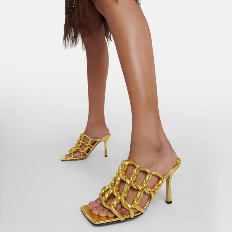 Processing time:5-7 days after placing orders  Women's Spring and Summer New Fashion Woven Sandals European and American Slim Fitting High-heeled Banquet Walking Shoes