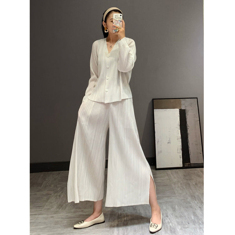 Wrinkled Spring New Style Large Size Suit Korean Version Fashionable Two-Piece Wide Leg Pants