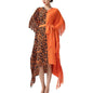 Leopard Print Bat Sleeve Tassel Lace Up Medium Long Irregular Three Curtilage Pleated Dress Loose And Slim