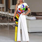 Large Size Jumpsuit Women's Off-The-Shoulder Print Casual Print Wide Leg Pants