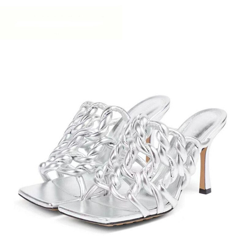 Processing time:5-7 days after placing orders  Women's Spring and Summer New Fashion Woven Sandals European and American Slim Fitting High-heeled Banquet Walking Shoes