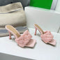 Sexy Hemp High Heels Slippers Peep Toe Party Shoes For Women Slip On Mule Outwear Fashion Pink Braided Sandals