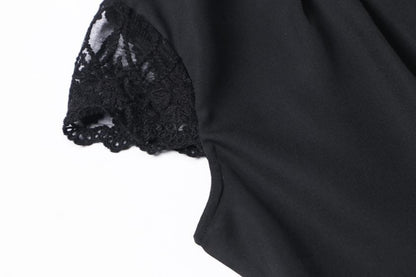 Women Tops Chiffon Shirt Women Blouse Ruffle Short Sleeve Splice Lace Chiffon Blouse Plus Size Office Lady Summer Tops