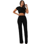 New Fashion Casual Suit Women's High Elastic Cotton Pit Strip Wide Leg Pants Two-Piece Set