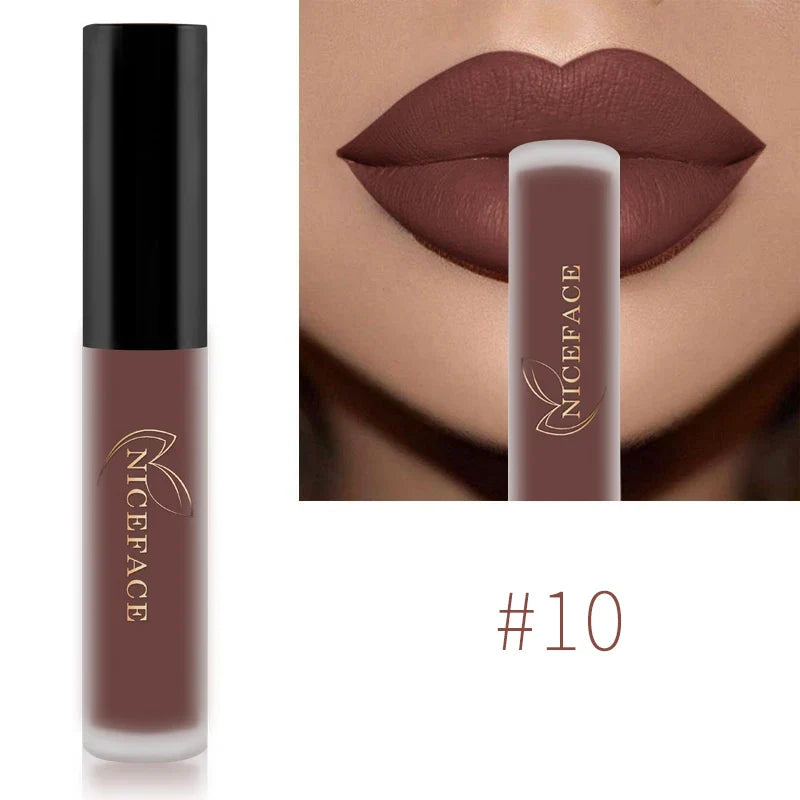 NICEFACE Matte Liquid Lipstick Waterproof Long Lasting Lip Gloss Tint Sexy Red Nude Purple Metallic Lipsticks Makeup Cosmetics