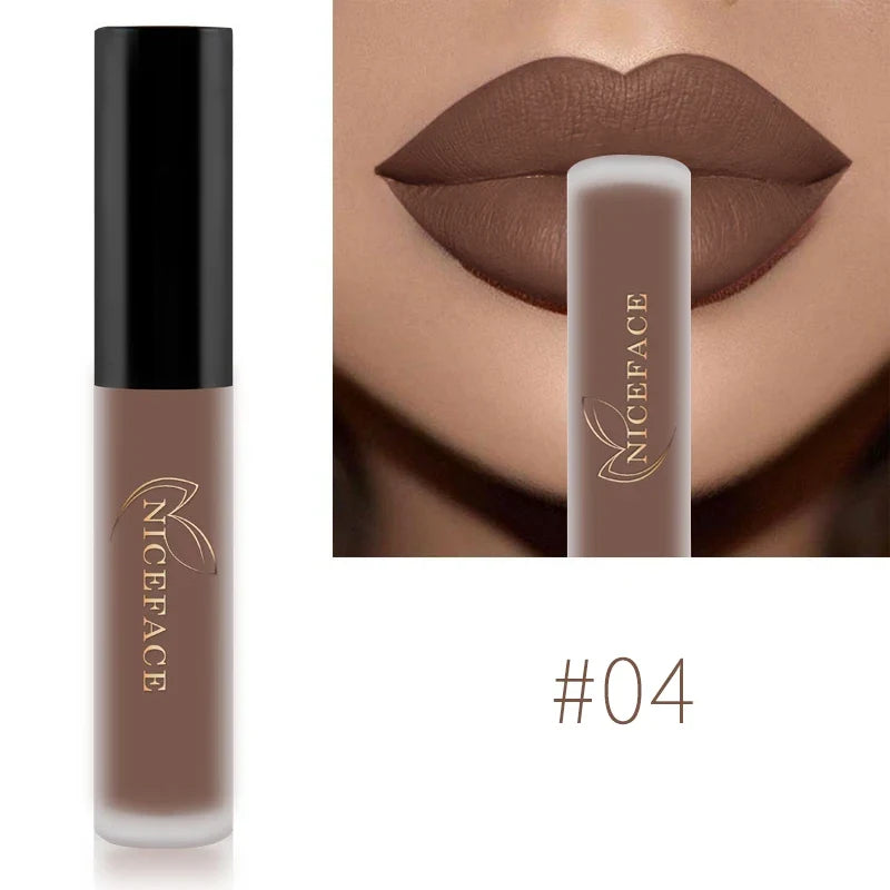 NICEFACE Matte Liquid Lipstick Waterproof Long Lasting Lip Gloss Tint Sexy Red Nude Purple Metallic Lipsticks Makeup Cosmetics