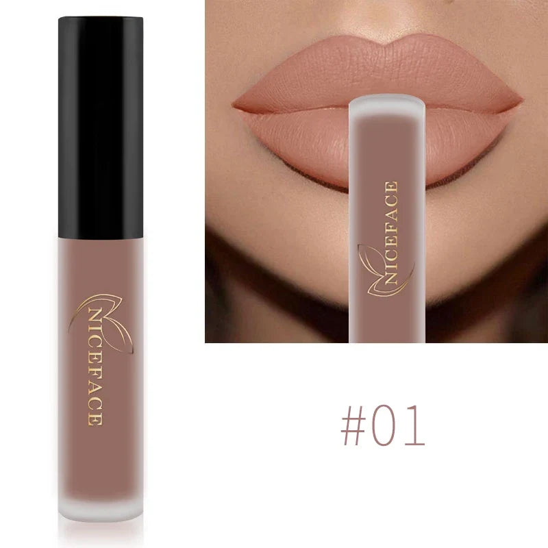 NICEFACE Matte Liquid Lipstick Waterproof Long Lasting Lip Gloss Tint Sexy Red Nude Purple Metallic Lipsticks Makeup Cosmetics