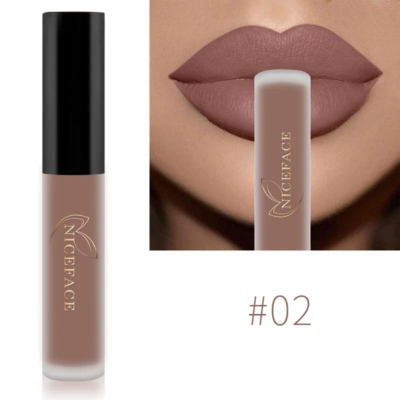 NICEFACE Matte Liquid Lipstick Waterproof Long Lasting Lip Gloss Tint Sexy Red Nude Purple Metallic Lipsticks Makeup Cosmetics