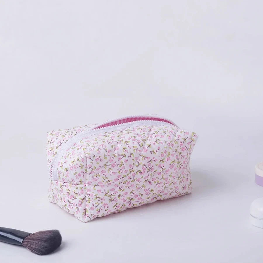 Floral Quilted Makeup Bag