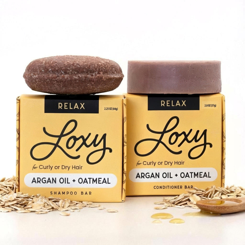 RELAX: Moisturizing Shampoo Bar & Conditioner Bar for dry, frizzy or curly hair with Argan Oil & Oatmeal