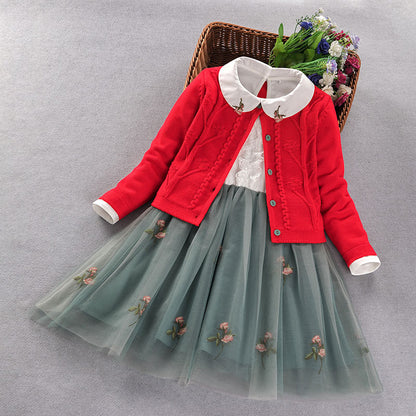Kids princess coat+dress 2Pcs suit for girl