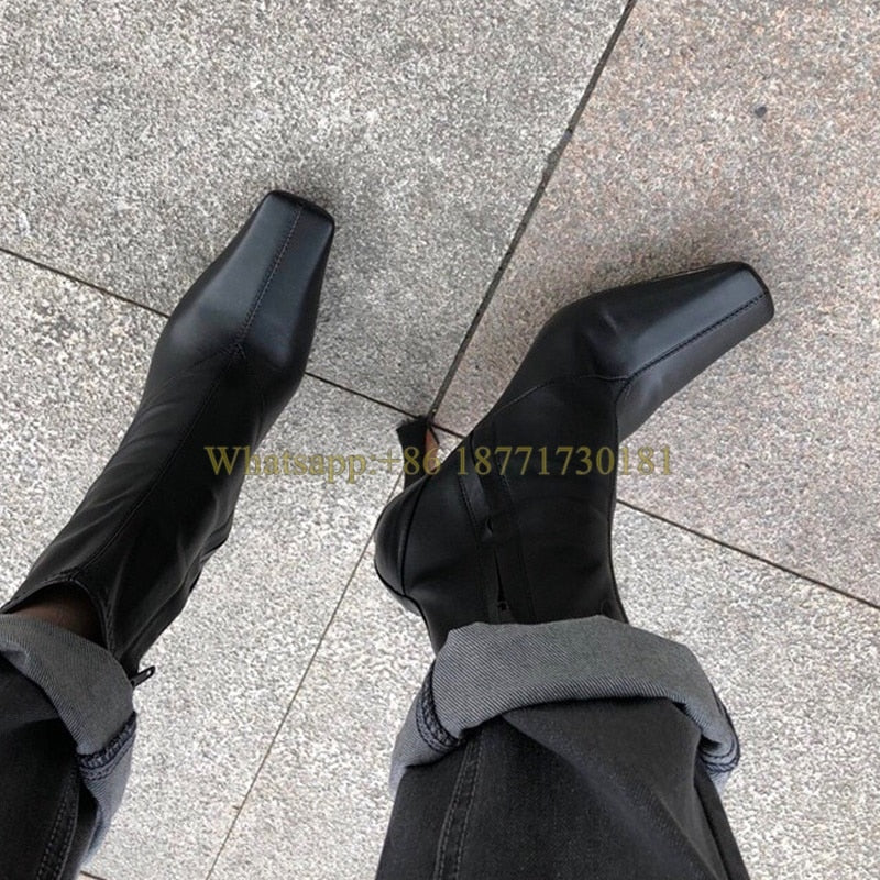 Square Toe Ankle Boots Woman Winter Fashion