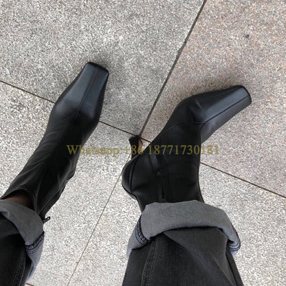 Square Toe Ankle Boots Woman Winter Fashion