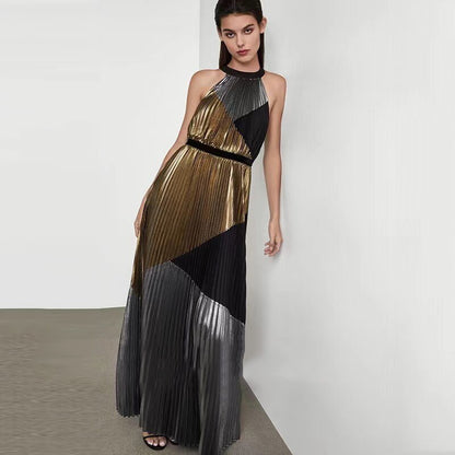 Fashion Women Pleated Long Dress Halter Stipend Sleeveless Party Night Birthday Stylish Dresses