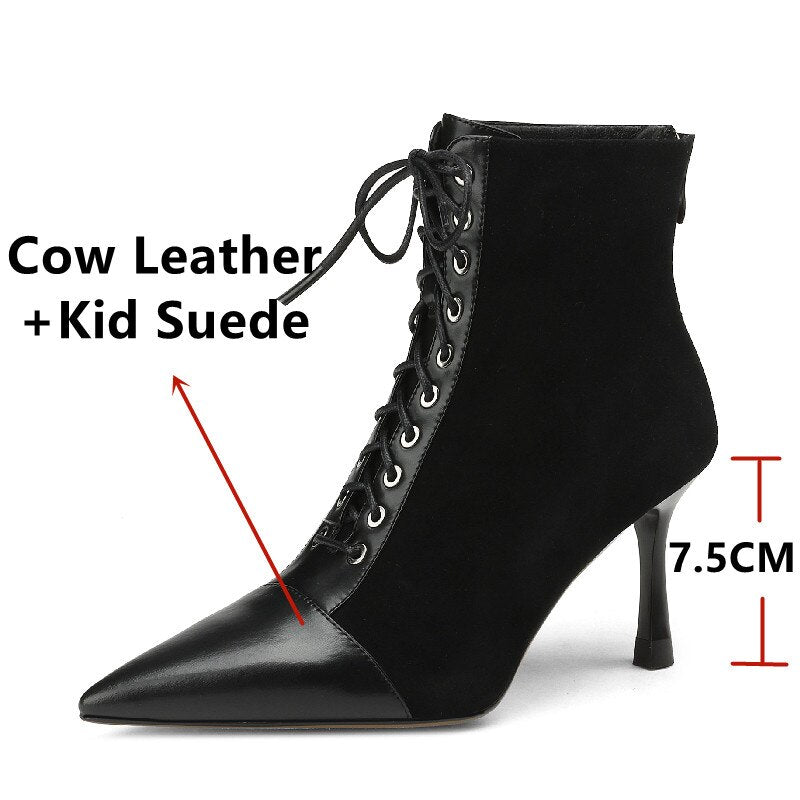 Mature Elegant Women Ankle Boots Pointed Toe Thin High Heels