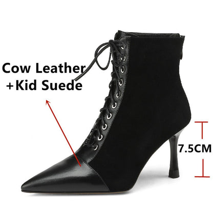 Mature Elegant Women Ankle Boots Pointed Toe Thin High Heels